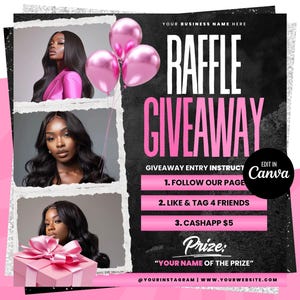 Raffle Giveaway Flyer, Raffle Flyer, DIY Giveaway Flyer, Raffle Ticket Flyer, Contest Flyer, Beauty Flyer, Hair Lashes Braids Boutique Flyer
