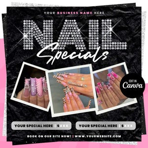 Flyer för nagelerbjudande, flyer för nagelspecialer, flyer för nagelteknikerrea, flyer för nagelblixtrea, flyer för nagelbokning, flyer för nagelkampanjer, nageltidsbokningar