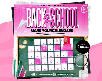Back To School Calendar Flyer, Back 2 School Flyer, August Calendar Flyer, August Hair Flyer, August Nails Flyer, August Lashes Makeup Flyer