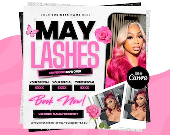 May Booking Flyer, May Lashes, Mothers Day Booking Flyer, May Books Open, May Appointment Flyer, May Book Now, May Hair Nail Braid Wig Flyer