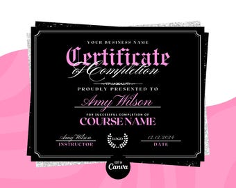 Plantilla de certificado de finalización, certificado de formación en pestañas, certificado de belleza MUA, certificado de uñas, plantilla de certificado de trenzas