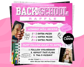 Back To School Raffle Giveaway Flyer, August Raffle Giveaway Flyer, Back 2 School Giveaway Flyer, August Hair, August Nails Lashes Flyer