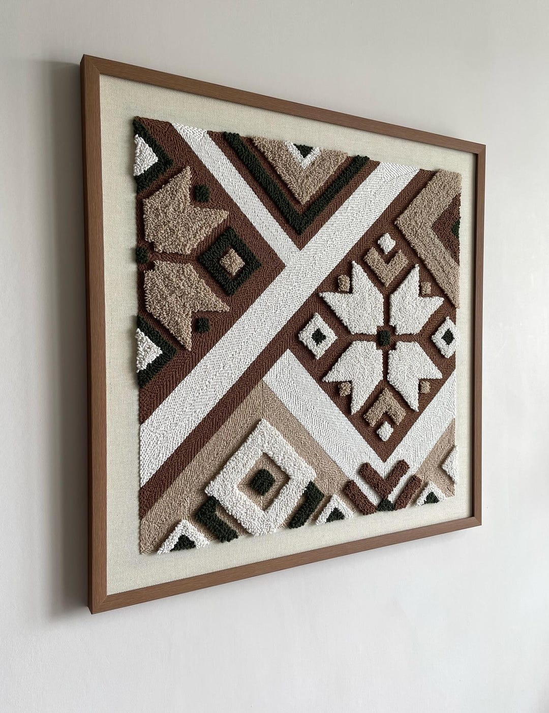 Framed Geometric Punch Needle Wall Hanging, Textured Fiber Art Decor - Etsy