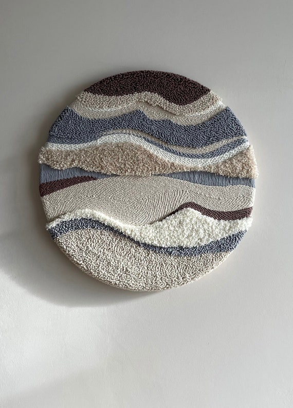 Textile Fiber Art, Round Punch Needle Wall Hanging, 3D Texture