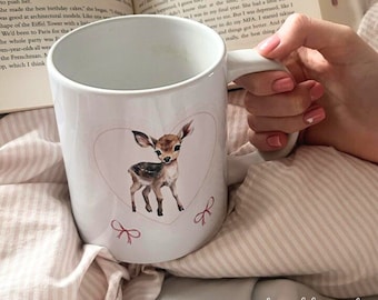 Taza de cerámica con diseño de cervatillo - Decoración para el hogar con pintura de animales coqueta - Regalo para casa nueva - Cocina Bambi - Regalos para niñas - Cottage Core Home