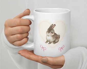 Taza de cerámica Coquette Bunny - Adorable Animal Drinkware - Linda decoración del hogar femenino - Sala central Dollette - ideas de regalos estéticos