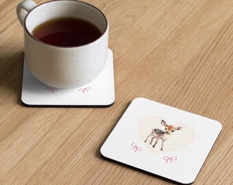 Posavasos de corcho con diseño de ciervo bebé Coquette - Artículos para beber inspirados en Bambi - Accesorios de cocina adorables - Regalos Cottage Core para ella