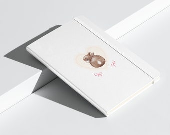 Cuaderno de tapa dura Coquette Bunny - Adorable diario de animales - Útiles escolares estéticos para niñas lindas - 80 páginas rayadas - A5 - Regalos Dollette