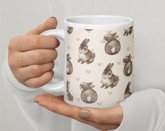 Taza de cerámica blanca Coquette Bunny - Artículos de cocina elegantes - Vajilla adorable - Taza estética Coquette Bunny Core - dollette home