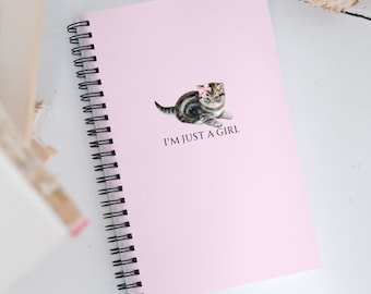 Cuaderno espiral "Gato Coqueto" - Útiles escolares - Papelería para niñas - Diario rosa - Regalos para niñas
