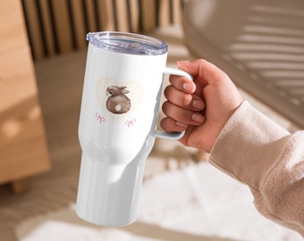 Bonita taza de viaje con forma de conejito con asa - Vaso de acero inoxidable de 25 oz - Accesorios femeninos de estética Dollette