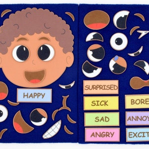 Atividade de emoções para menino - conjunto de feltro/livro tranquilo/jogo de jardim de infância/educação em casa/brinquedo de aprendizagem para crianças/conjunto de tabuleiro de feltro/brinquedo Montessori