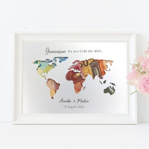 personalisiertes Geldgeschenk Weltkarte , Geschenk zur Hochzeit