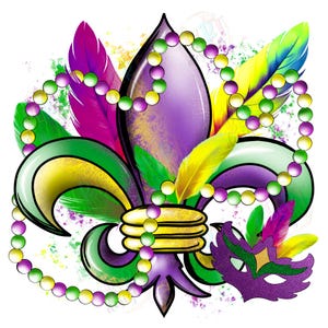Motifs de sublimation fleur de lys Png, Mardi Gras Clipart Louisiane Png, clipart carnaval masque de mascarade, chemise Louisiane perles de Mardi Gras