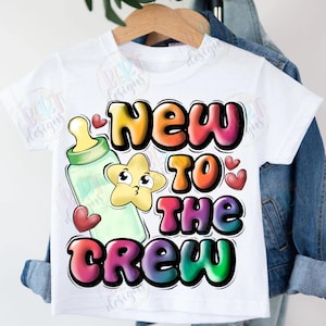 Nuevos diseños de sublimación PNG para la tripulación, biberón PNG, clipart de dibujos animados, camiseta de bebé recién nacido PNG, mono de bebé PNG, clipart de niño lindo