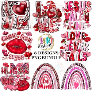 La Saint-Valentin Png Bundle Sublimation designs, amour Png Bundle arc-en-ciel des cliparts, câlins et bisous Png Sublimation Bundle, Lèvres Clipart Xoxo Png