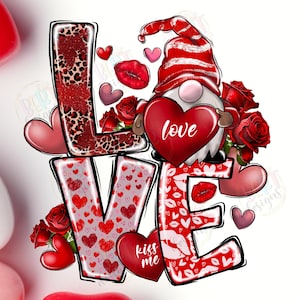 Liebe Sublimation Png Niedliche Gnome Clipart, Leopard Valentine Blumenherz Clipart, Trendige Valentine Png, Gnom Mit Herz Valentine Shirt Png