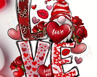 Leopard Valentine Gnome PNG: Floral Heart Love Clipart (Digital Download)