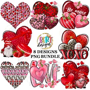 Herzen Png Bundle Sublimation Designs, niedliches Herz Clipart Kleinkind Shirt Design, Leopard Valentine Xoxo Herz Png Sublimations Bundle