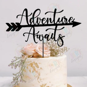 Abenteuer erwartet Kuchenstecker Hochzeit, Tortenstecker Hochzeit, Braut und Bräutigam Hochzeit Dekor, Hochzeit Tortenstecker Hochzeit, Tortenfigur