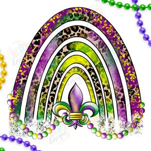 Sublimation de Png arc-en-ciel de Mardi Gras, léopard arc-en-ciel fleur de lys Png Clipart Mardi Gras, chemise Louisiane Png carnaval, perles de Mardi Gras Png