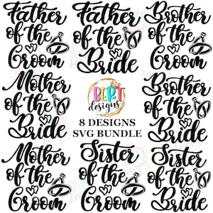 Hochzeits-Svg-Bundle Passende Familien-Svg, Mutter der Braut-Mutter des Bräutigams, lustiges Hochzeits-Shirt Diamant-Ring-Svg Schwester der Braut