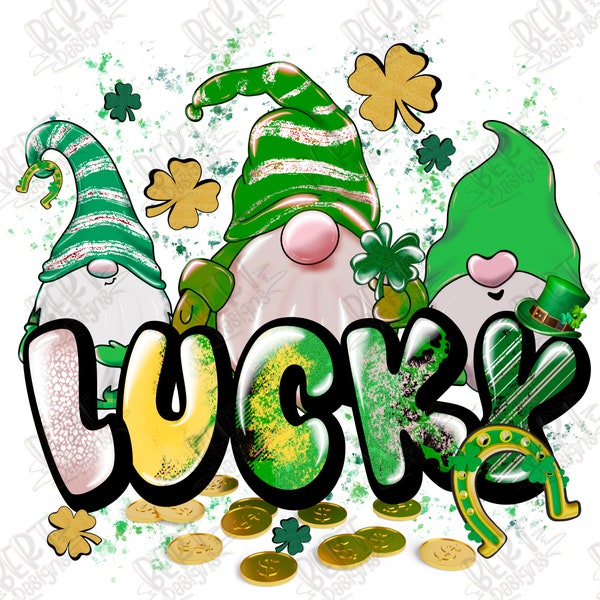 Lucky gnomes png sublimation Irish gnomes clipart png St. Patrick's Day gnomes shirt png retro lucky png groovy lucky png Irish clovers png
