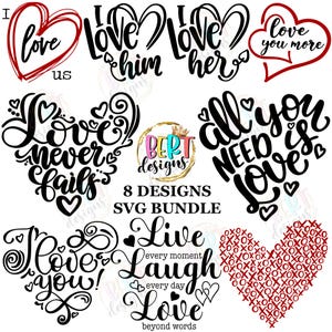 Fichiers coupés Svg Saint-Valentin pour Cricut, conception de chemise pour couple Svg coeur Bundle, Clipart amour Svg en forme de coeur, coeur xoxo live rire amour