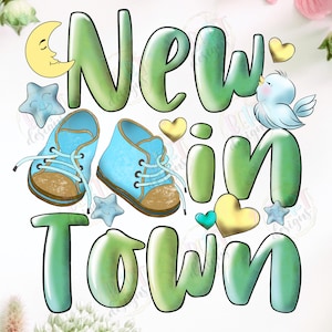 Nuevo archivo de sublimación PNG en la ciudad, dibujos animados de bebé recién nacido por sublimación PNG, camiseta de bebé niño, clipart de bebé PNG, mono lindo para bebé, baby shower PNG