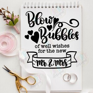 Sopre bolhas de desejos de felicidades para o novo Sr. e Sra. Svg, Bolhas de casamento assinam marido e mulher Svg, Sinal de desejos de felicidades Decoração de casamento Svg