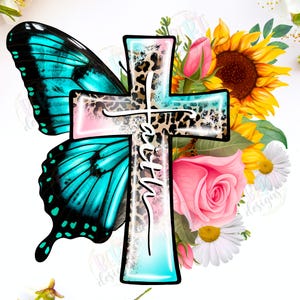 Cruz Borboleta Png Sublimação Desenhos, Fé Cruz Png Verso Sublimação, Camisa Religiosa Png Flores Sublimação, Camisa Cristã Png