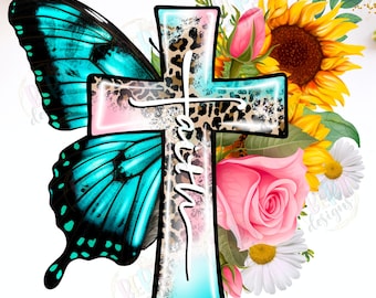Cross Butterfly Png Sublimation Designs, Faith Cross Png Verse Sublimation, Religious Shirt Png Flowers Sublimation, Christian Shirt Png