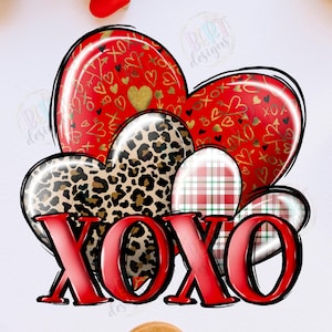 Xoxo-harten png-sublimatieontwerpen, luipaard-valentijnsknuffels png, buffel geruit hart trendy valentijnskaart, luipaardhart png