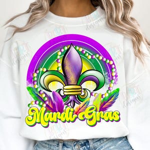 Sublimation arc-en-ciel Mardi Gras, fleur de lys Png Mardi Gras Clipart, chemise Louisiane Png La Nouvelle-Orléans, perles Mardi Gras rétro Png dessins