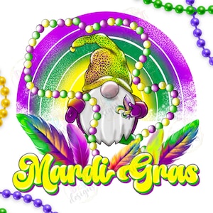 Mardi Gras Gnome Png Sublimation Designs Rainbow Clipart, Retro Mardi Gras Carnival Png, Louisiana Shirt Cute Gnome Png Mardi Gras Beads