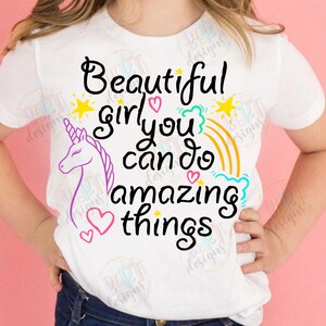 Hermosa chica, puedes hacer cosas increíbles, archivos Svg para cortar para Cricut, unicornio arcoíris, citas positivas para chicas, lindo diseño de mono para niña