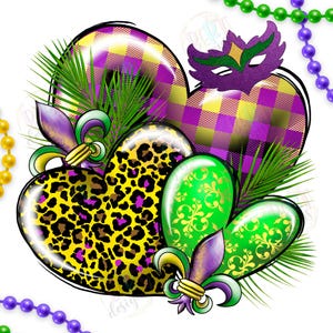 Mardi Gras Clipart coeur léopard Png sublimation designs, masque de mascarade Louisiane Png, carnaval Clipart Mardi Gras chemise fleur de lys Png
