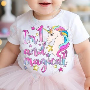 Primo compleanno magico unicorno png sublimazione disegni mistici png, 1 ° compleanno arcobaleno unicorno png un anno bambina unicorno compleanno png