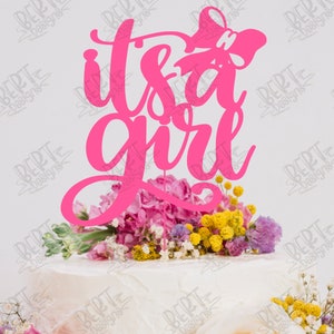 It&#39;s a girl cake topper svg cut file for cricut silhouette baby gender reveal party svg topper baby girl svg cuttable image baby shower svg