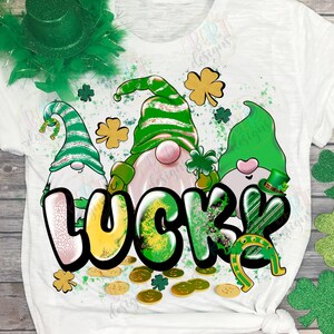 Diseños de sublimación de gnomos de la suerte PNG, lindas imágenes prediseñadas de gnomos de camisa irlandesa, tréboles de la suerte PNG, imágenes prediseñadas de San Patricio, trébol de la suerte PNG irlandés