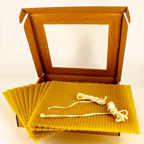 Beeswax candle making kit, beeswax sheets for candles, 10 pcs 17 x 17 cm & wick for candles, DIY,  beeswax foundation