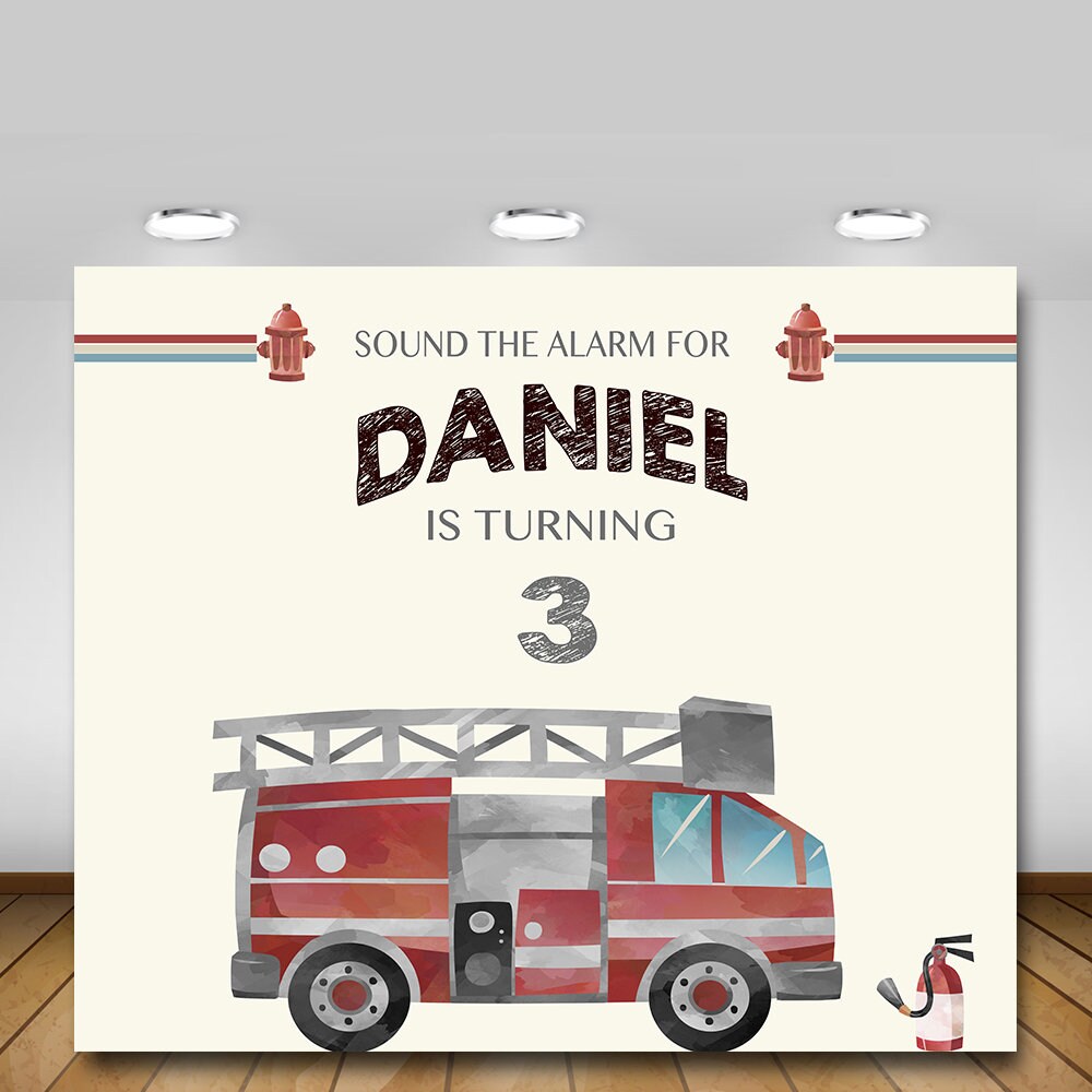Printable Fire Truck Birthday Party Backdrop, Sound the Alarm Birthday ...