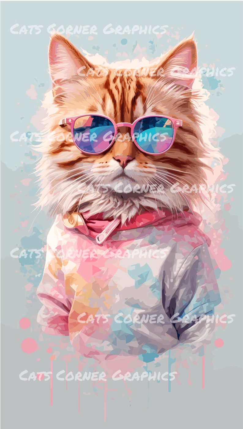 5 Cool Cat Portraits Digital Download Cat Wall Art Card Making