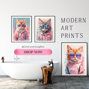 5 Cool Cat Portraits | Digital Download | Cat Wall Art | Card Making | Printable Art | Cat Art | Watercolor Cat Illustration | Cat Portrait