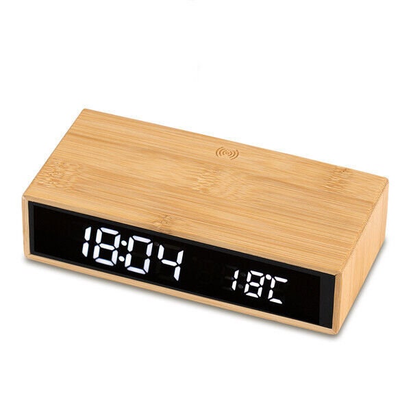 CONTI Ladegerät with Uhr Thermometer Alarm inductive Ladestation Holz braun