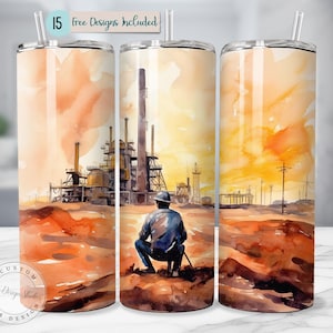 Oilfield Tumbler Wrap Design Cute Design Oil Rig Worker Wrap Gift For Dad 20oz Skinny Tumbler Sublimation PNG Mom Tumbler Oil Field
