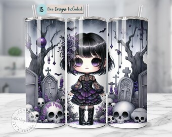 Cute but Psycho Halloween Tumbler Wrap 20oz Skinny Sublimation Skin Kawaii Halloween Wrap Watercolor Halloween Spooky Vibes Cute Goth Girl