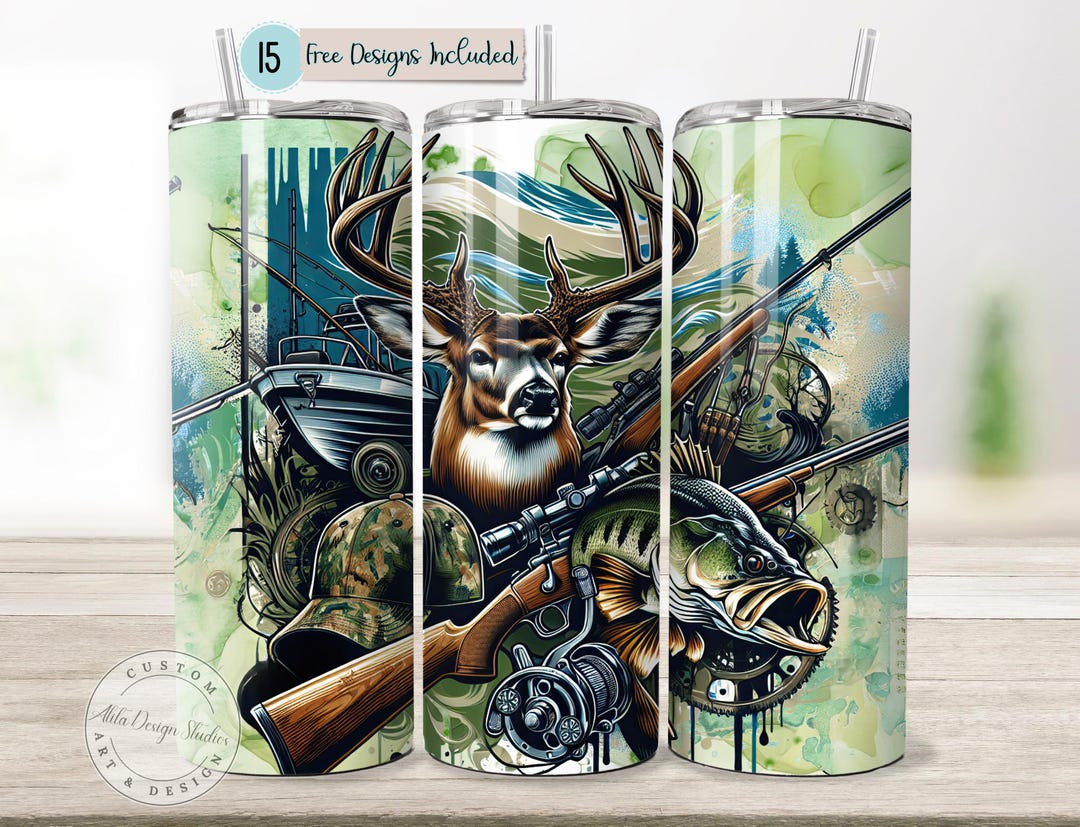 Fishing Hunting Tumbler Wrap PNG 20ozs Tumbler Design Deer Hunting Wrap ...
