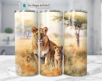 Vaso para el Día de la Madre, Vaso Mamá y Yo, Leona Mamá, Cachorro de León, Vaso Delgado de 20 oz, Mejor Mamá, Diseño de Sublimación, Mamá PNG, Vaso Mamá de 20 oz