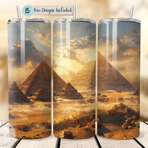 Egyptian Tumbler Golden Pyramid Egyptian Desert Ancient Landscape 20oz Skinny Tumbler Sublimation Design Egyptian Desert PNG Tumbler